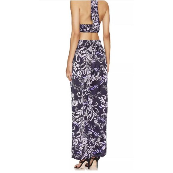 NWMisa LA Laya Indigo Vines Halter Wide Leg Cut Out Jumpsuit Purple Size S - Picture 5 of 11